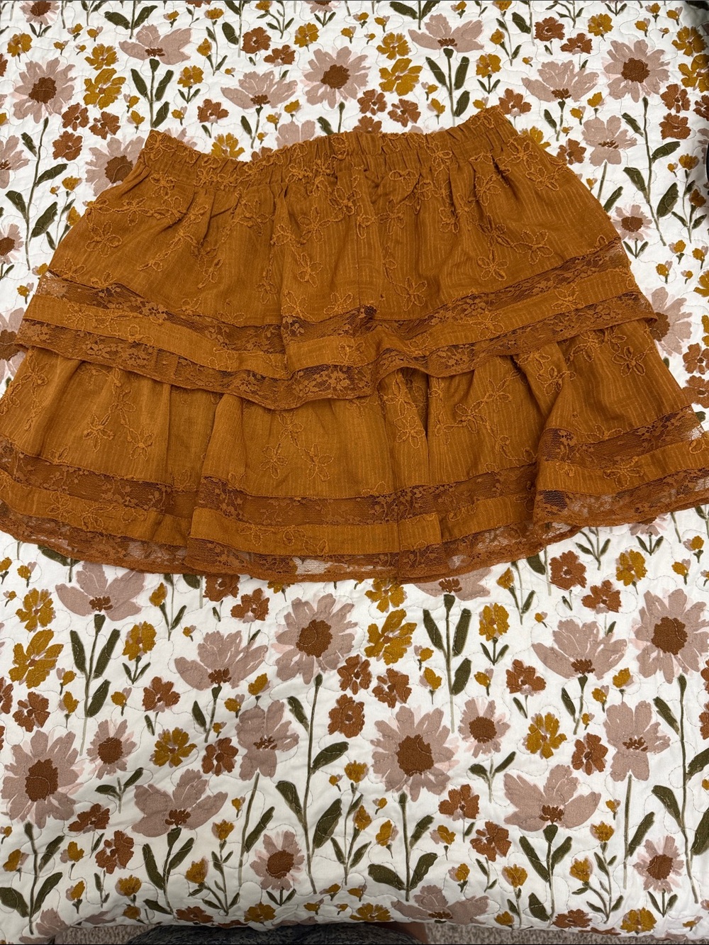 Francesca's Collections Rust Orange Tiered Lace Skirt